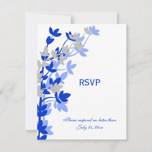 Leafy Elegance In Blue Silver RSVP Cards