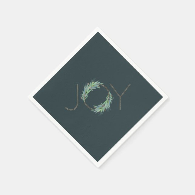 Leafy faux-Gold Joy wreath Christmas/holiday Napkin (Corner)