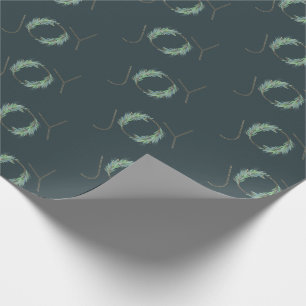 Leafy faux-Gold Joy wreath Christmas/holiday  Wrapping Paper