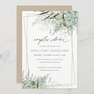 Leafy Fern Succulent Frame Couples Shower Invite