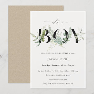 Leafy Fern Succulent Its a Boy Baby Shower Invite