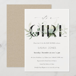 Leafy Fern Succulent Its a Girl Baby Shower Invite