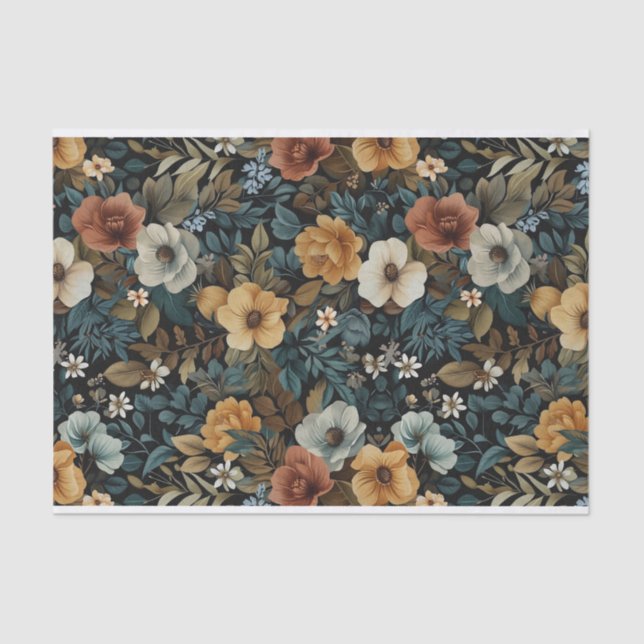 Leafy Floral Illustrations on Dark Background Tissue Paper (Front)