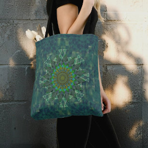 Leafy floral square stick puzzle parameterisation tote bag