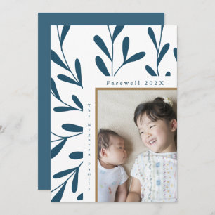Leafy Frame Blue and White Photo Farewell 2024 Holiday Card