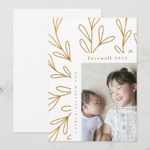 Leafy Frame Faux Gold Photo Farewell 2023 Holiday Card