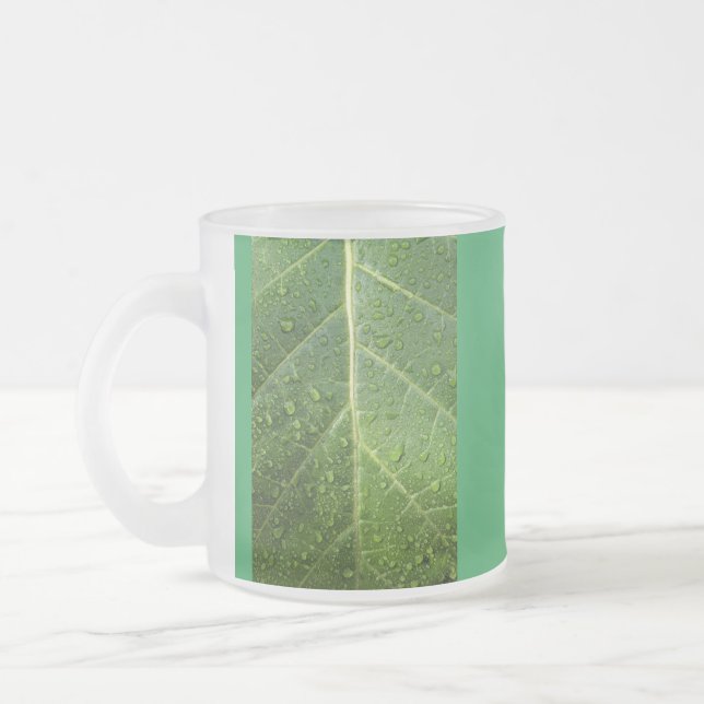 leafy frosted glass coffee mug (Left)