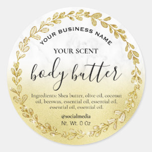 Leafy Gold Foil Marble Body Butter Labels