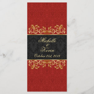 Leafy golden swirls, red black damask Menu