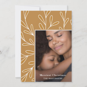 Leafy Golden Yellow Frame Photo Holiday Card
