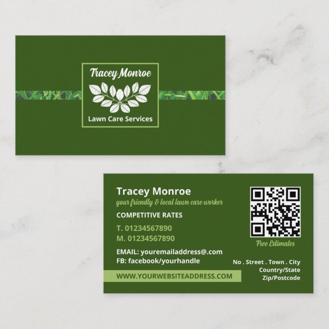 Leafy Grass Strip Design, Lawn Care Services Business Card (Front/Back)