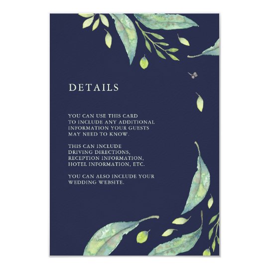 Leafy Green | Dark Blue Wedding Guest Information Card