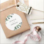 Leafy Green Elegance Wedding Classic Round Sticker<br><div class="desc">Leafy Green Elegance Wedding Classic Round Sticker
See matching collection in Niche and Nest Store</div>