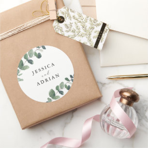 Leafy Green Elegance Wedding Classic Round Sticker