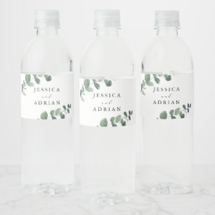 Leafy Green Elegance Wedding Water Bottle Label