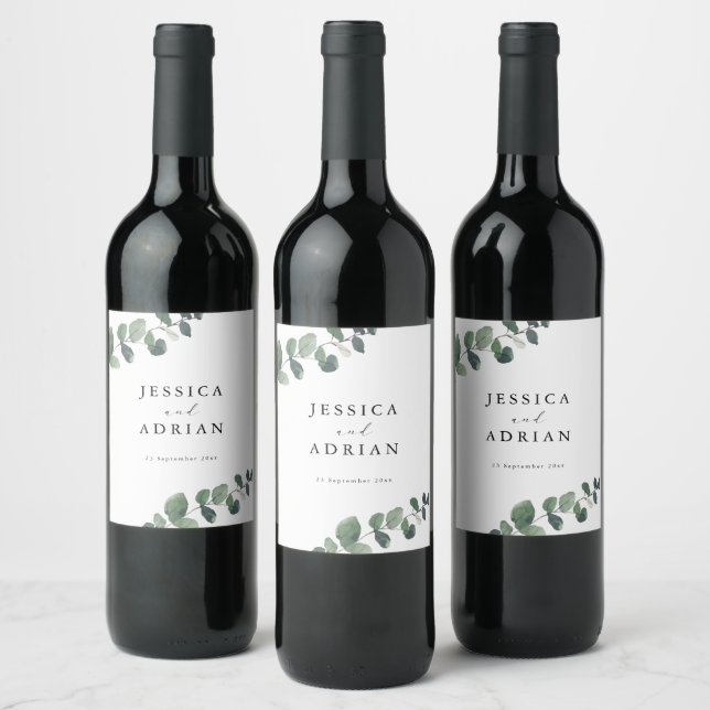 Leafy Green Elegance Wedding Wine Label (Bottles)