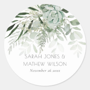 Leafy Green Fern Succulent Frame Foliage Wedding Classic Round Sticker
