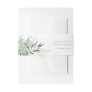 Leafy Green Fern Succulent Frame Foliage Wedding Invitation Belly Band
