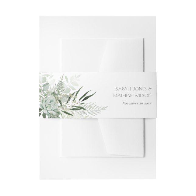 Leafy Green Fern Succulent Frame Foliage Wedding Invitation Belly Band (Front Example)