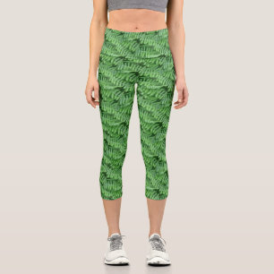 Leafy Green Ferns Nature Pattern  Capri Leggings