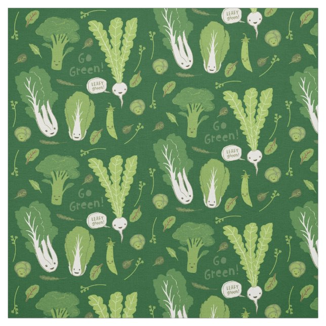Leafy Green Garden Veggies | Cute Vegetables Fabric (Swatch)