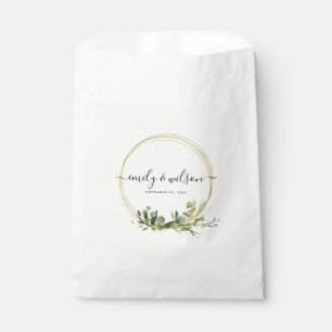 LEAFY GREEN GOLD FOLIAGE WATERCOLOR WEDDING FAVOUR BAGS