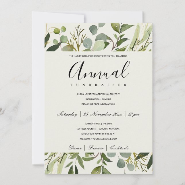 LEAFY GREEN GREY FOLIAGE CORPORATE PARTY EVENT INVITATION (Front)
