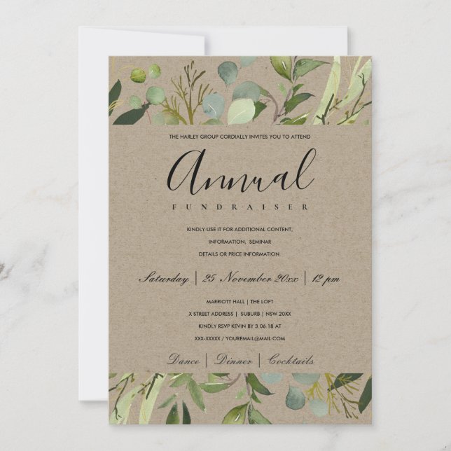 LEAFY GREEN GREY FOLIAGE CORPORATE PARTY EVENT INVITATION (Front)
