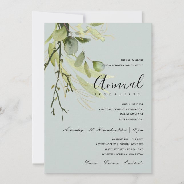 LEAFY GREEN GREY FOLIAGE CORPORATE PARTY EVENT INVITATION (Front)