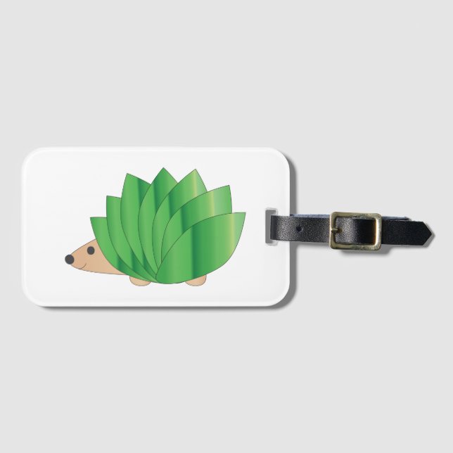 Leafy Green Hedgehog Luggage Tag (Front Horizontal)