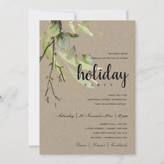 LEAFY GREEN KRAFT FOLIAGE CORPORATE HOLIDAY PARTY INVITATION (Front)