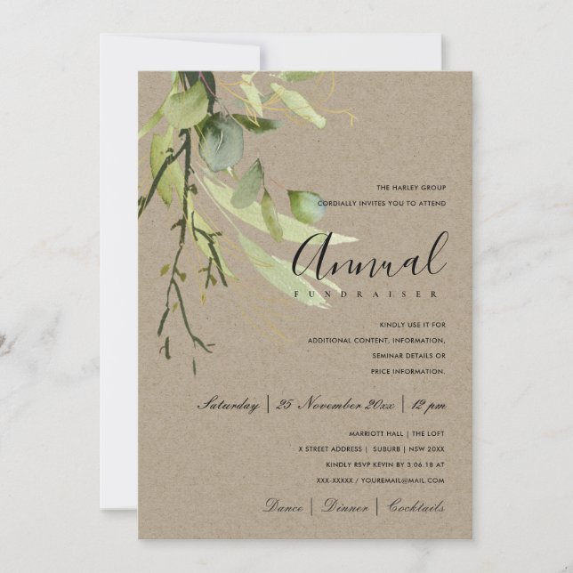 LEAFY GREEN KRAFT FOLIAGE CORPORATE PARTY EVENT INVITATION (Front)