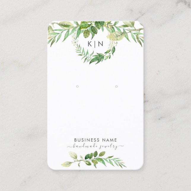 Leafy Green Monogram Earring Display Business Card (Front)