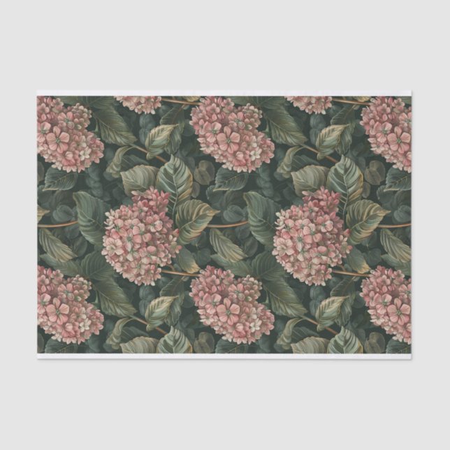 Leafy Green Pale Pink Hydrangea Art Pattern No. 1 Tissue Paper (Front)