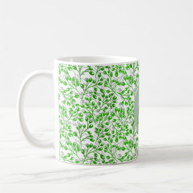 Leafy Green Pattern Modern Elegant Monogrammed Coffee Mug (Left)