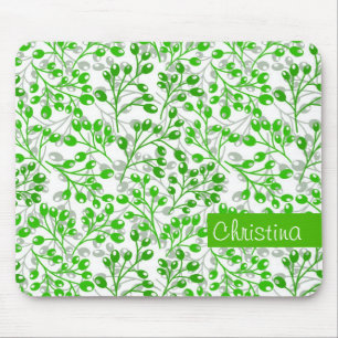 Leafy Green Pattern Modern Elegant Monogrammed Mouse Mat