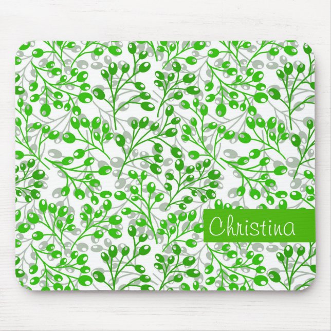 Leafy Green Pattern Modern Elegant Monogrammed Mouse Mat (Front)