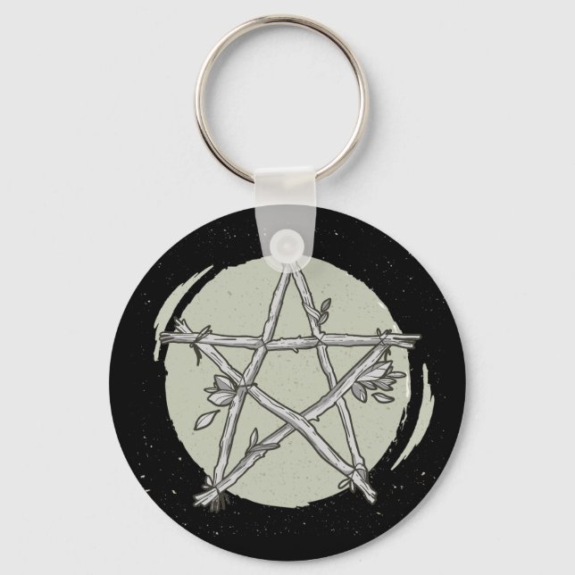 Leafy Green Pentacle keychain black/white (Front)