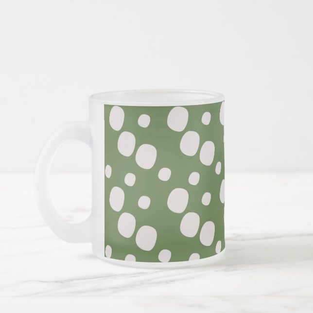 Leafy Green Pink Dots    Frosted Glass Coffee Mug (Left)