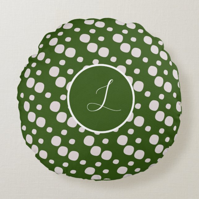 Leafy Green Pink Dots Initial  Round Cushion (Front)