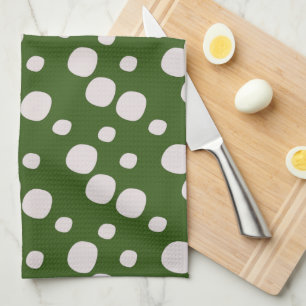 Leafy Green Pink Dots Tea Towel