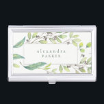 Leafy Green | Trendy Watercolor Frame Business Card Holder<br><div class="desc">This trendy and stylish business card holder features a leafy green watercolor frame and modern typography.</div>