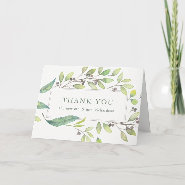 Leafy Green | Trendy Watercolor Frame Thank You (Front)