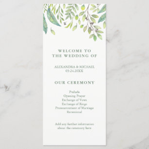 Leafy Green Trendy Watercolor Wedding Program Programme