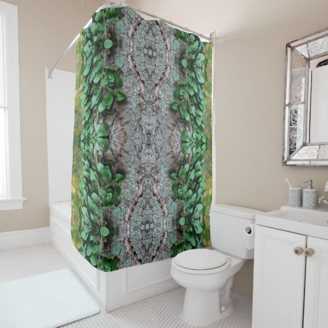 Leafy Green Vine On Tree Mirror Abstract  Shower Curtain (In Situ)