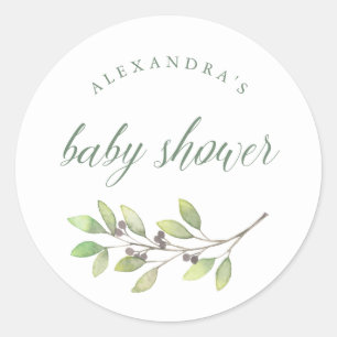 Leafy Green Watercolor Baby Shower Classic Round Sticker
