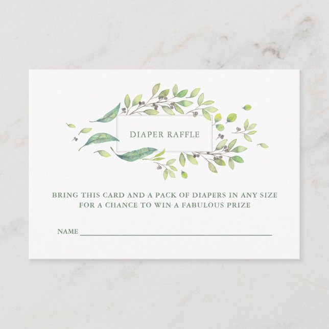 Leafy Green | Watercolor Diaper Raffle Enclosure Card (Front)