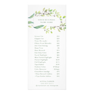 Leafy Green Watercolor Frame Salon Price List Rack Card