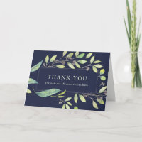 Leafy Green Watercolor | Midnight Blue Thank You