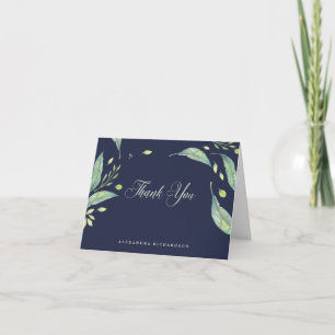 Leafy Green   Watercolor Thank You Dark Blue Card